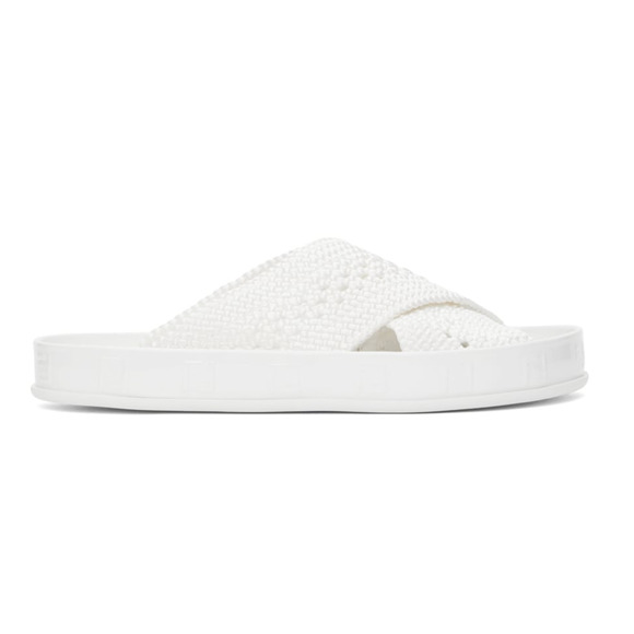 Fendi White Criss Cross Woven Logo Mule Slide Slip On Flat Flip Flop Sandal 35.5 - Picture 1 of 12